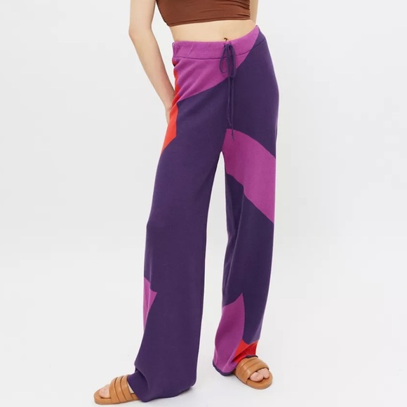 New Hosbjerg x Free People Corsa Colorblock S Purple Pink Intarsia Knit Wide-Leg - Picture 9 of 17